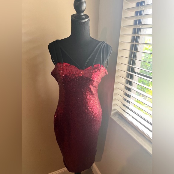 Chic NYC Red Sequins Mini Party Dress - Picture 3 of 4